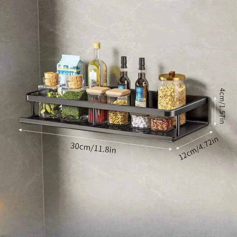 Wall Mounted Kitchen Organizer Rack Set – Multi-Tier Spice & Utensil Storage Shelves with Hooks