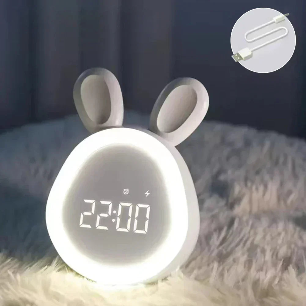 Joyful Bunny LED Kids Alarm Clock with Night Light & Adjustable Brightness – Child-Friendly Wake-Up Clock