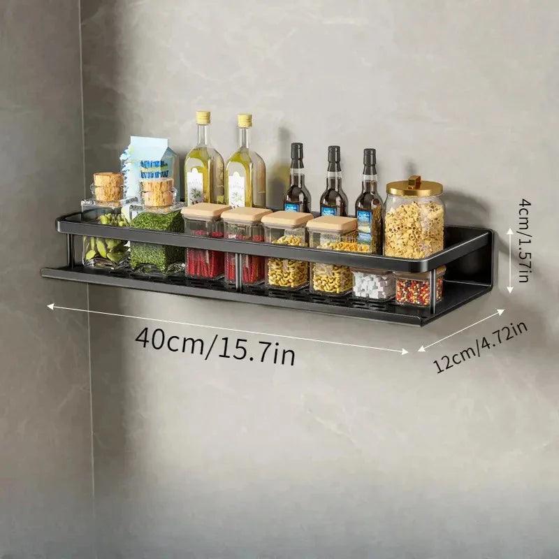 Wall Mounted Kitchen Organizer Rack Set – Multi-Tier Spice & Utensil Storage Shelves with Hooks