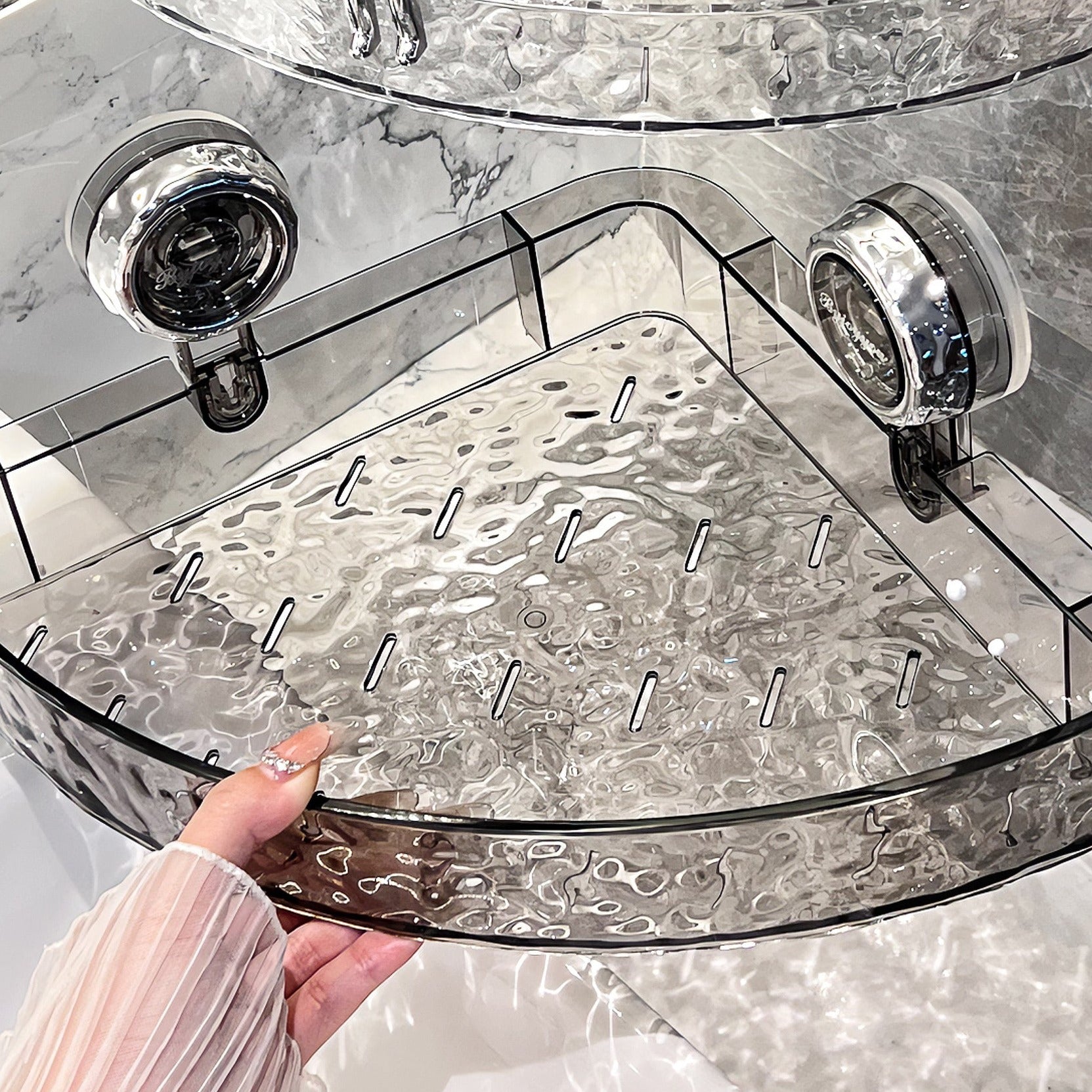 Clear Wall-Mounted Bathroom Storage Shelves – No-Drill Suction Organizer Set