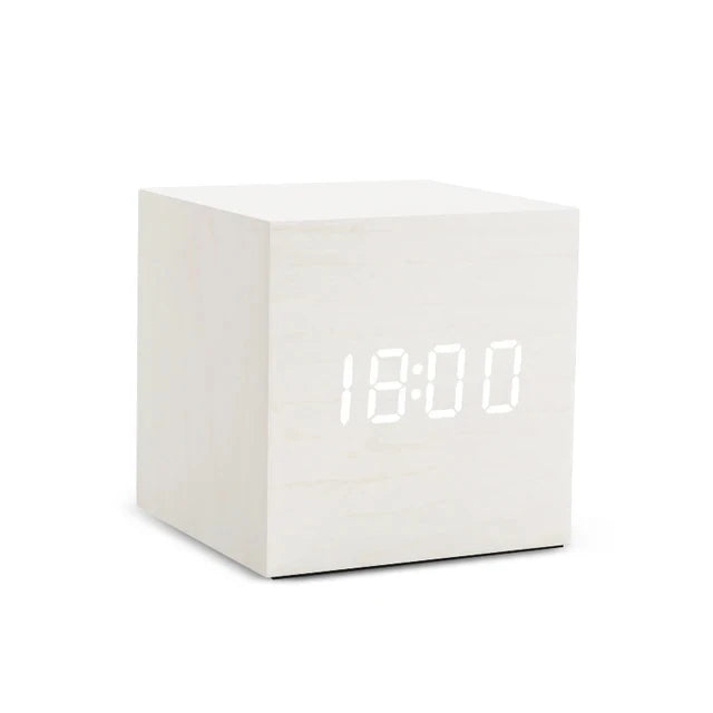 Wooden LED Alarm Clock with Temperature Display & Sound Activation – Compact Digital Desk Clock