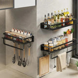 Wall Mounted Kitchen Organizer Rack Set – Multi-Tier Spice & Utensil Storage Shelves with Hooks