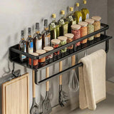 Wall Mounted Kitchen Organizer Rack Set – Multi-Tier Spice & Utensil Storage Shelves with Hooks