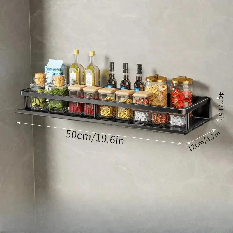Wall Mounted Kitchen Organizer Rack Set – Multi-Tier Spice & Utensil Storage Shelves with Hooks