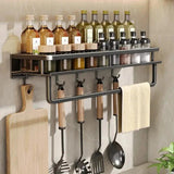 Wall Mounted Kitchen Organizer Rack Set – Multi-Tier Spice & Utensil Storage Shelves with Hooks
