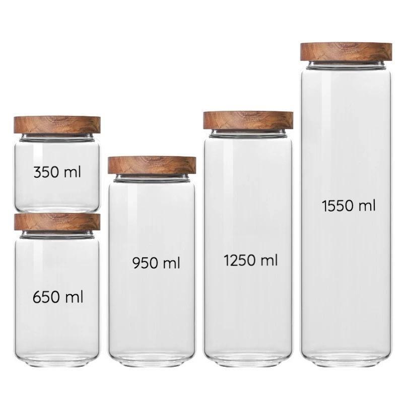 Airtight Glass Storage Jar with Wooden Lid – Modern Kitchen Container (350ml–1550ml)