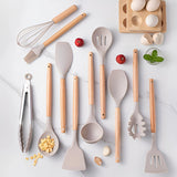 11-Piece Silicone Kitchen Utensil Set – Wooden Handle Cooking Tools