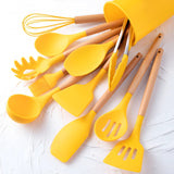 11-Piece Silicone Kitchen Utensil Set – Wooden Handle Cooking Tools