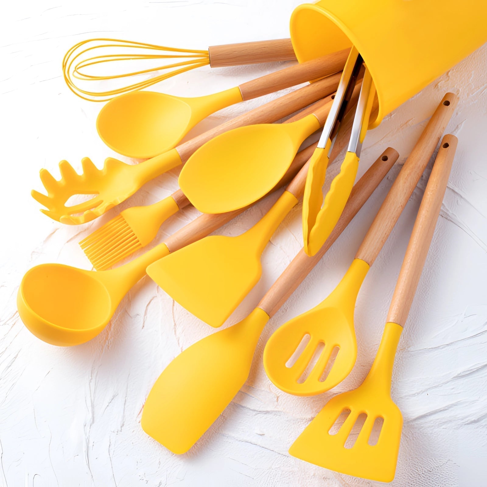 11-Piece Silicone Kitchen Utensil Set – Wooden Handle Cooking Tools