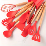 11-Piece Silicone Kitchen Utensil Set – Wooden Handle Cooking Tools