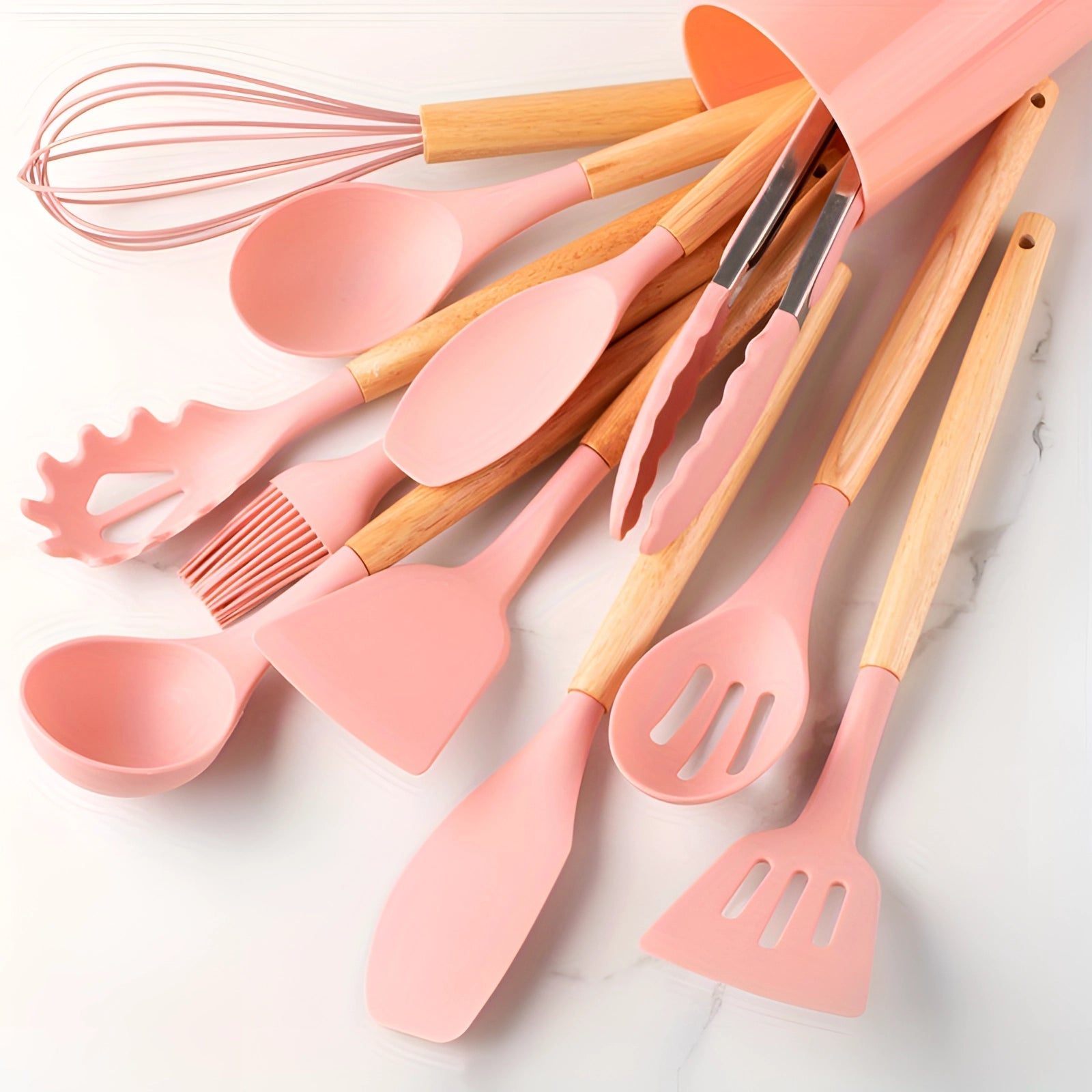 11-Piece Silicone Kitchen Utensil Set – Wooden Handle Cooking Tools