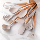 11-Piece Silicone Kitchen Utensil Set – Wooden Handle Cooking Tools