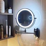 Wall-Mounted LED Makeup Mirror with Touch Sensor – Black Extendable Double-Sided Design