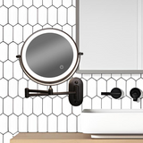 Wall-Mounted LED Makeup Mirror with Touch Sensor – Black Extendable Double-Sided Design