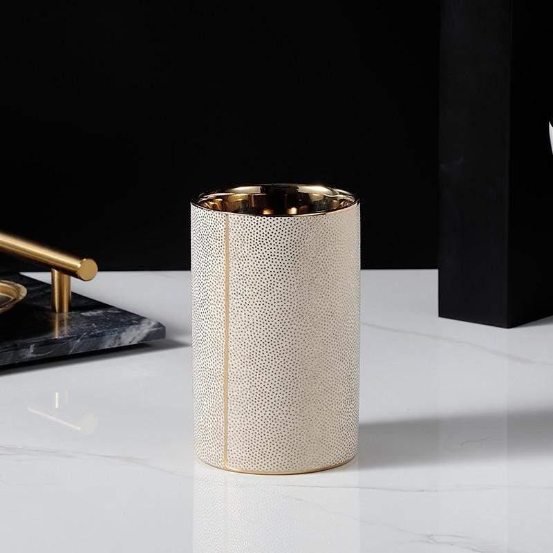 Luxury 4-Piece Bathroom Accessory Set – Black or Cream Faux Stingray with Gold Accents