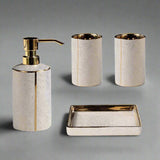 Luxury 4-Piece Bathroom Accessory Set – Black or Cream Faux Stingray with Gold Accents