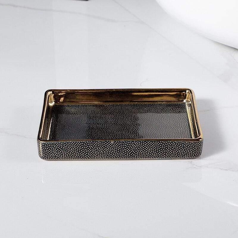 Luxury 4-Piece Bathroom Accessory Set – Black or Cream Faux Stingray with Gold Accents