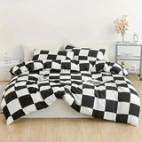 Black & White Checkerboard Bedding Set – Modern Duvet Cover and Pillowcase Set (No Filling)