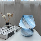 Hand-Blown Glass Mushroom Lamp – Swirl Pattern Table Light for Bedroom & Living Room Decor