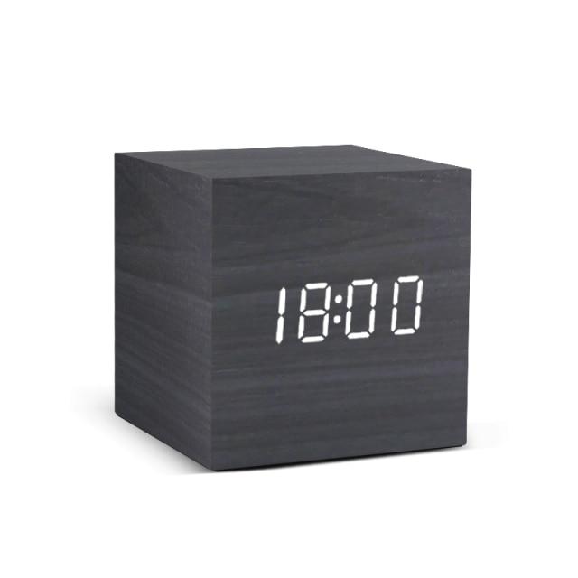 Modern Wooden LED Alarm Clock with Temperature, Humidity Display & Triple Alarm Settings